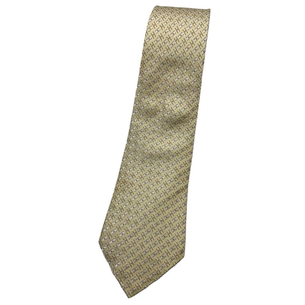 GIORGIO ARMANI Men's 100% Silk Necktie LUXURY Tie Yellow Geometric W:3.8" EUC